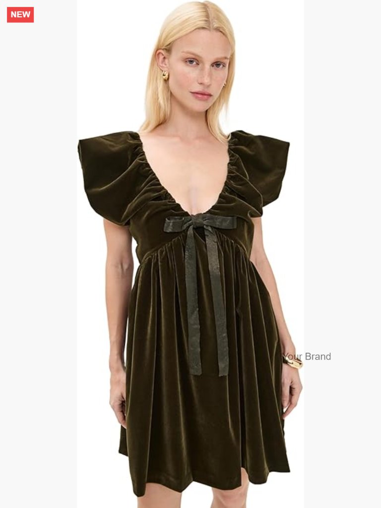 Velvet Satin Mini Bow Dress With Puff Sleeves